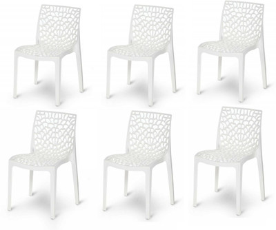 Binani Web Modern Plastic Dining Chair for Home,Cafe|Durable Outdoor Seating Chair Plastic Dining Chair(Set of 6, Finish Color - White)