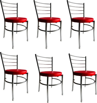 Goyal Steel & Furniture Industries Modern Leatherette steel Dining Chair for Kitchen and Living Room Metal Dining Chair(Set of 6, Finish Color - red)