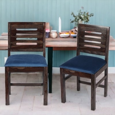 Flipkart Perfect Homes Solid Wood Dining Chair(Set of 2, Finish Color - Mahogany Finish & fabric: Navy Blue Velvet)