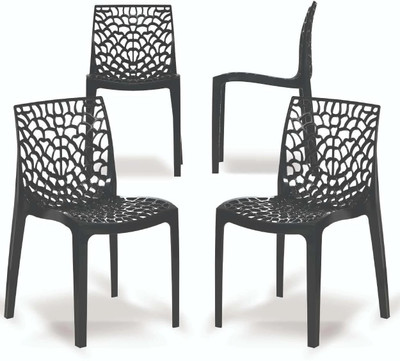 Binani Web Modern Plastic Dining Chair for Home,Cafe|Durable Outdoor Seating Chair Plastic Dining Chair(Set of 4, Finish Color - Black)