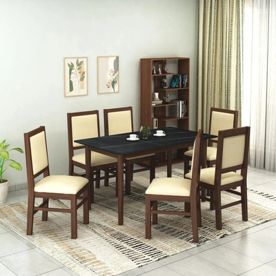 Furniva Marble Stone 6 Seater Dining Set(Finish Color -Black, DIY(Do-It-Yourself))