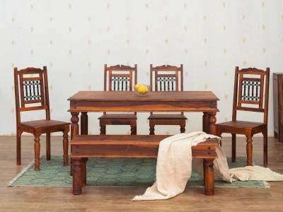 Shree Jeen Mata Enterprises Solid Sheesham Wood Six Seater Dining Set For Dining Room/ Hotel / Café | Solid Wood 6 Seater Dining Set(Finish Color -Honey Teak Finish 1, DIY(Do-It-Yourself))