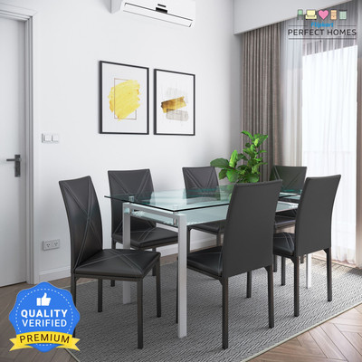 Flipkart Perfect Homes Luzon Metal 6 Seater Dining Set(Finish Color -Midnight Black SIB, Knock Down)