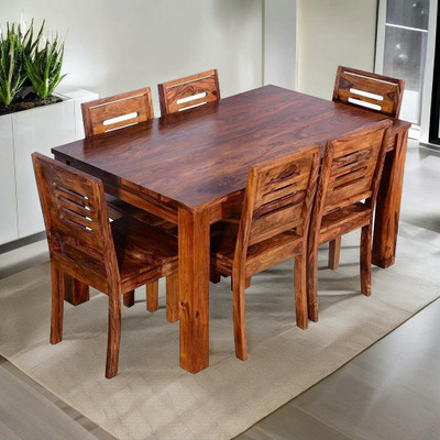 Custom Decor Solid Wood 6 Seater Dining Set(Finish Color -Honey Teak, DIY(Do-It-Yourself))