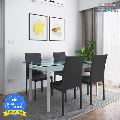 Flipkart Perfect Homes Luzon Metal 4 Seater Dining Set(Finish Color -Midnight Black SIB, Knock Down)