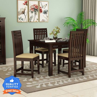 Shree Jeen Mata Enterprises Solid Wood Sheesham Wood 4 Seater Dining Table With 4 Chairs For Dining Room Solid Wood 4 Seater Dining Set(Finish Color -Rich Walnut, Knock Down)