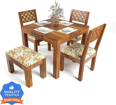 Taskwood Furniture Solid Sheesham 3 Chair, 1 Bench Solid Wood 4 Seater Dining Set(Finish Color -Honey Finish, DIY(Do-It-Yourself))