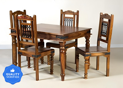 Shree Jeen Mata Enterprises Sheesham Wood 4 Seater Dining| Wooden Table Chair Set| Living Room Dining Set | Solid Wood 4 Seater Dining Set(Finish Color -Natural Teak, DIY(Do-It-Yourself))