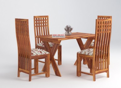 JeenWood Solid Wood 4 Seater Dining Table With 4 Chairs Dining Room Furniture/Hotel Solid Wood 4 Seater Dining Set(Finish Color -Honey Finish, DIY(Do-It-Yourself))