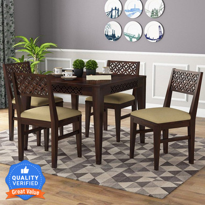 Custom Decor Solid Wood 4 Seater Dining Set(Finish Color -Walnut, DIY(Do-It-Yourself))