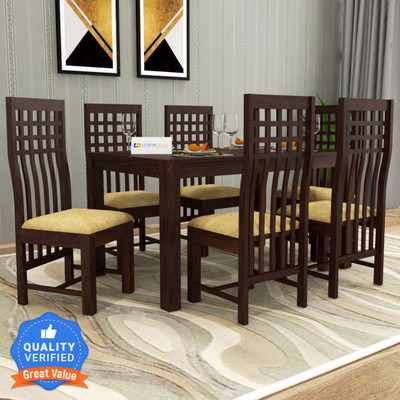 Custom Decor High Back Premium Dining Room Furniture Wooden Dining Table with 6 Chairs Solid Wood 6 Seater Dining Set Solid Wood 6 Seater Dining Set(Finish Color -Walnut, DIY(Do-It-Yourself))