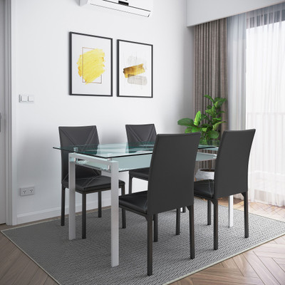 Flipkart Perfect Homes Luzon Metal 4 Seater Dining Set(Finish Color -Midnight Black, Knock Down)