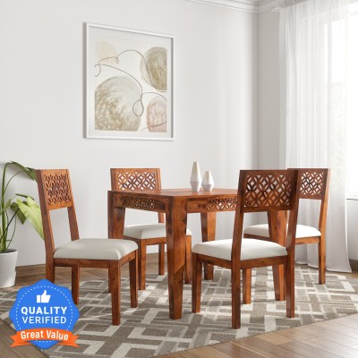 LOONART Solid Sheesham Wood Four Seater Dining Set For Dining Room/ Hotel/ Kitchen | Solid Wood 4 Seater Dining Set(Finish Color -Honey Finish, Knock Down)