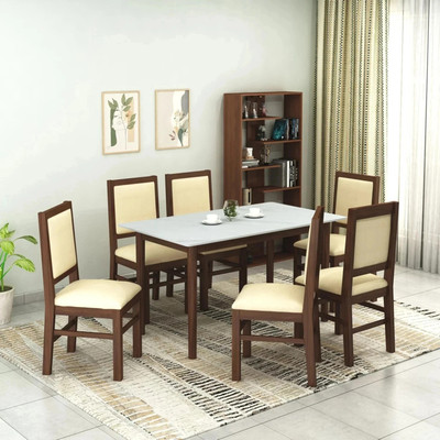 Furniva Marble Stone 6 Seater Dining Set(Finish Color -White, DIY(Do-It-Yourself))