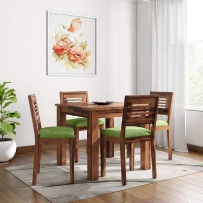 MAHIMART AND HANDICRAFTS Solid Wood 4 Seater Dining Set (Finish Color - Honey Finish With Green Cushion) Solid Wood 4 Seater Dining Set(Finish Color -Honey Finish With Green Cushion, DIY(Do-It-Yourself))