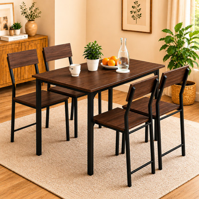 furniba 4 seater Dining Table set with chairs | Metal Frame | Sapce Saving | Engineered Wood 4 Seater Dining Set(Finish Color -Drak Mapple, DIY(Do-It-Yourself))