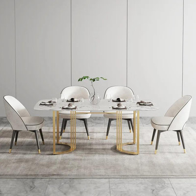 NG Decor Faux Marble Dining Room Table for 8 Person White Rectangular Top in Gold Stone 8 Seater Dining Table(Finish Color - White, DIY(Do-It-Yourself))