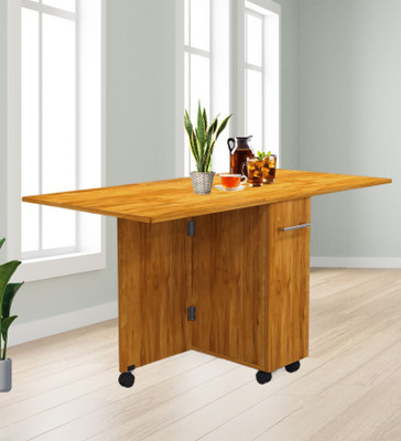 SPECIALITY PANELS Folding dining Table with Crockery unit & storage shelf with Termites resistance Engineered Wood 6 Seater Dining Table(Finish Color - Wild Wood Texture, Pre-assembled)