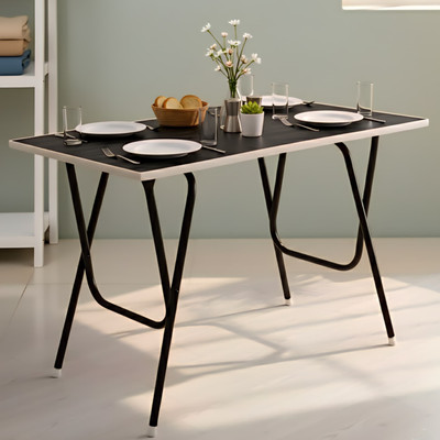 EuroQon Space Saver Foldable Imported Wood Engineered Wood 4 Seater Dining Table(Finish Color - Black, Knock Down)