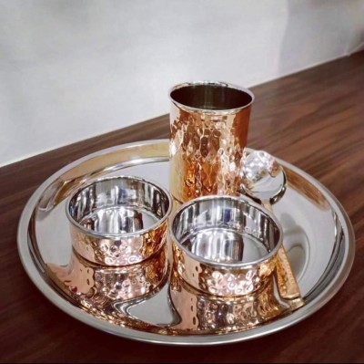 Krown Pack of 5 Stainless Steel, Copper Hammered Copper Steel Dinner set Dinner Set(Silver, Brown)