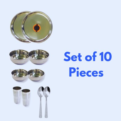 SHINI LIFESTYLE Pack of 10 Stainless Steel Stainless Steel Dinner Set Kitchen Set for Home | Heavy Gauge Dinner Set(Silver)