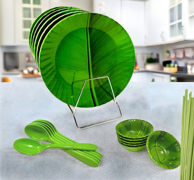 Inpro Pack of 18 Melamin Modern Dinner set Lightweight tableware for everyday use. Dinner Set(Green)