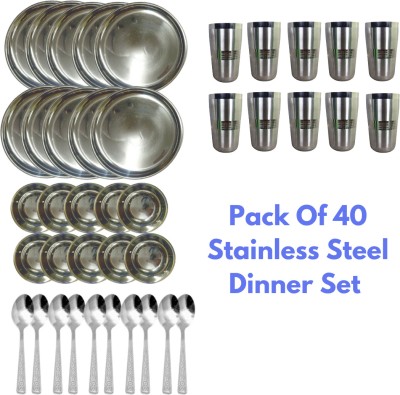 SHINI LIFESTYLE Pack of 40 Stainless Steel Stainless Steel Dinner Set, Stainless Steel Dinner Set, Steel Bartan Set 40pc Dinner Set(Silver)