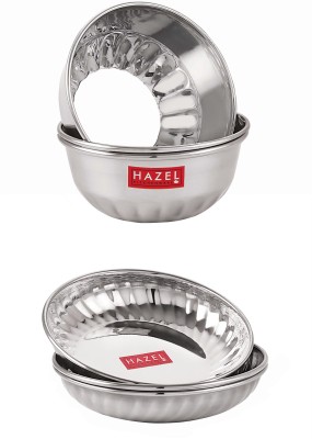 HAZEL Pack of 6 Stainless Steel Stainless Steel Plate Bowl Wati Serving Sweet Dish Dessert Plate Vati Katori Dinner Set(Silver)