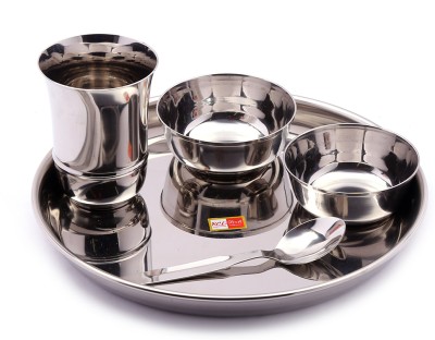 KCL Pack of 5 Stainless Steel Stainless Steel Dinner Set / Dinnerware/Lunch Set - 5 Pieces Dinner Set(Silver)