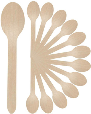 Nourcery Wooden disposable spoon Disposable Wooden Table Spoon Set(Pack of 100)