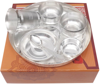 Tedlayer Pack of 7 Silver Plated Tedlayer Buffet Dinner Set for Dinning Wedding Return Gift, Kitchen,Birthday Dinner Set(Silver)