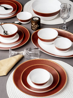 cello Pack of 27 Opalware Glass Dinner Set of 27pcs Dinner Set(White)