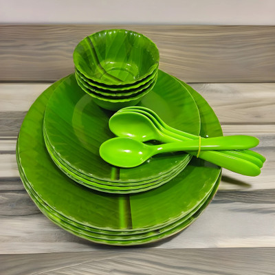 Inpro Pack of 16 Melamin dinnerware set - lightweight stackable and reusable. Dinner Set(Green)