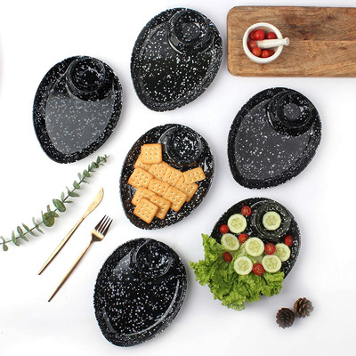 PS smart shopping Pack of 6 Melamin melamine plates for Serving Snacks, Food, Starters, Buffet - Oval Dinner Set(Black, Microwave Safe)