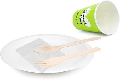 KSI Pack of 50 Paper Disposable Snack Serving combo for party Dinner Set(White)