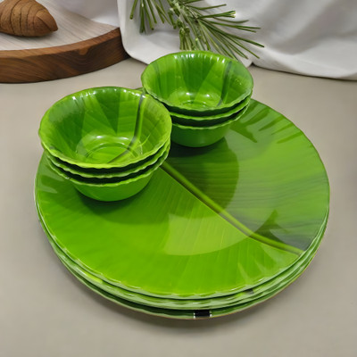 Inpro Pack of 12 Melamin Every Occasion Covered:-Banana Leaf Print Dinner Set Perfect for Your kitchen. Dinner Set(Green)