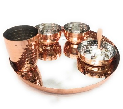 Santosh Enterprise Store Pack of 6 Stainless Steel, Copper Stainless steel Copper plated dinner Set of 6 piece Dinner Set(Silver)