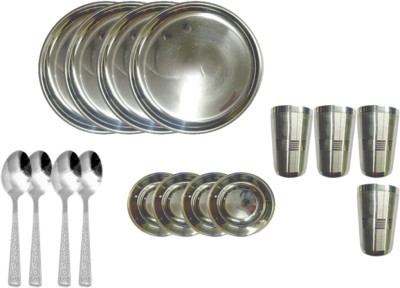 SHINI LIFESTYLE Pack of 16 Stainless Steel Dinner Set(Silver)