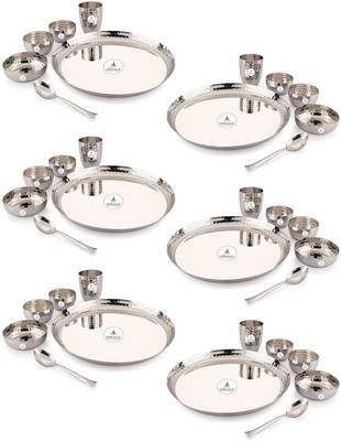 PanCraft Pack of 36 Aluminium Hammered Dinner Set for 6 Persons | Durable & Elegant Gift Dinner Set(Silver)