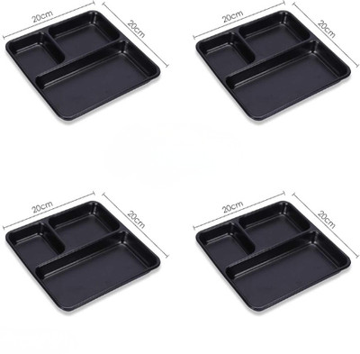 CHATURVEDI ENTERPRISES Pack of 4 Plastic 3-Compartment Dinner Plate Dinner Set(Black, Microwave Safe)