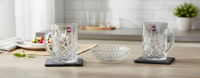 Somil Pack of 3 Glass Afast Combo of 2 Beer Glasses and 1 Snack Plate : Glass, Set of 3, 24 X 24 CM Dinner Set(Clear, Microwave Safe)