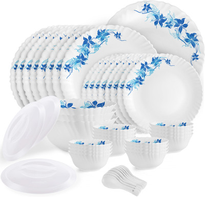 cello Pack of 47 Opalware Dazzle Series Blue Swirl Crockery Set | Dishwasher Safe | Light-Weight Dinner Set(Blue, Microwave Safe)