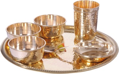 Shivshakti Arts Pack of 7 Brass Handmade Pure Brass Thali Set 7 Pcs Dinner Set(Steel)