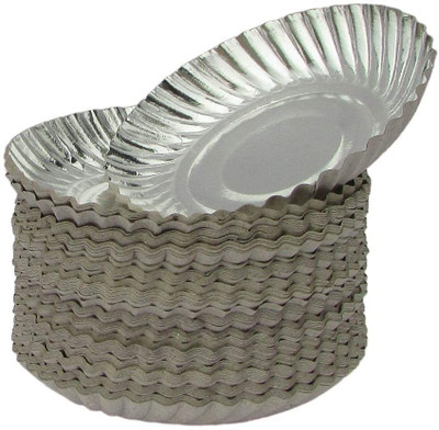 KRUM Pack of 50 Paper Dinner Set(Silver, Microwave Safe)
