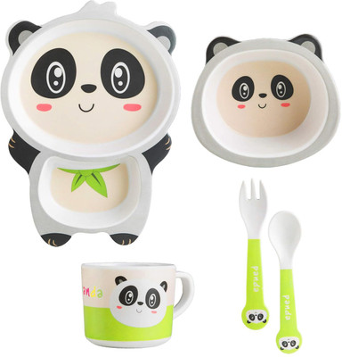 MOBHADA Eco-Friendly Bamboo Fibre Kids 5 Pc Dinner Set - Panda  - Bamboo(Multicolor)