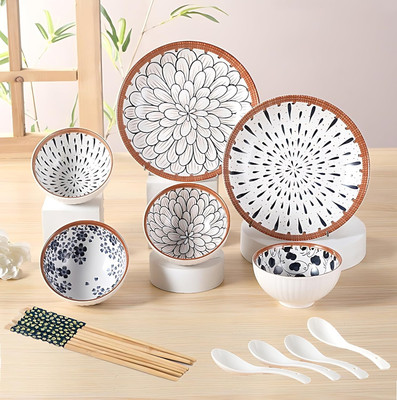 Kitcheniqa Pack of 12 Ceramic Kitcheniqa Ceramic Plates Bowls Set, Aesthetic Dinner Set for Diwali Gift Dinner Set(White, Microwave Safe)
