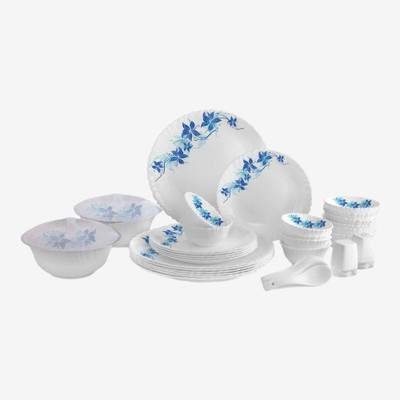 cello Pack of 37 Opalware Dazzle Blue Swirl Scratch Resistant/ Light Weight/ Smooth Surface Dinner Set(Blue, Microwave Safe)