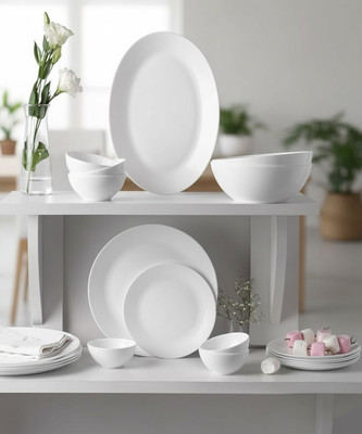 BOROSIL Pack of 33 Ceramic Larah By Borosil - Orbit Series Opalware Dinner Set(White, Microwave Safe)