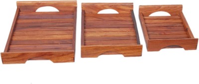 WallVilla Pack of 3 Wood Wooden Sheesham Serving Tray, Strip Tray For Kitchen Dinner Set(Brown, Microwave Safe)