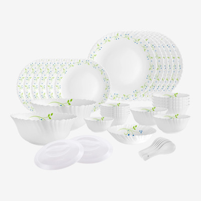 cello Pack of 35 Opalware Dazzle Tropical Lagoon Dinner Set(Green, White, Microwave Safe)
